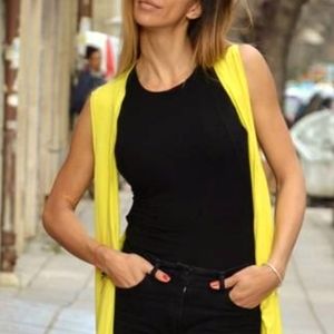 Yellow Vest Slub Knit Burnout Stripes Knotted Back Racerback Open Tank S